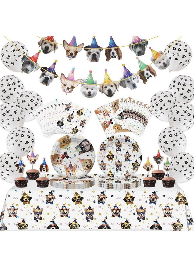 Bluegogo Dog Birthday Party Supplies Serves 20, Puppy Party Decorations Dog Party Plates Banner Napkins Paws Balloons Table Cover and Cake Topper for Doggy Kids Dog Party Decorations  - Image 1