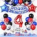 Vibzox 4th Birthday Decorations Red Black BlueMetallic Silver Blue Red 4th Party Balloons Star Foil Balloons Banner Cake Topper Kids Theme Birthday Party Decor for 4 Year Old Boys Kids - Image 4