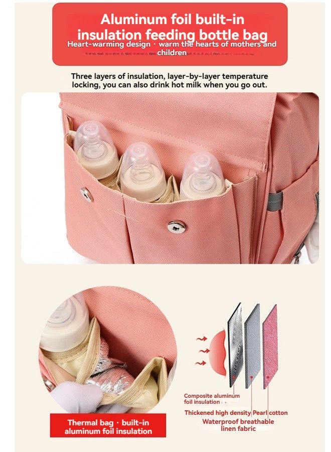 بيوينتي حقيبة الظهر الأم ذات القدرة الكبيرة - البوليستر الدائم ، حفاضات متعددة الوظائف والشباب الإمدادات المنظم مع جيوب عملية لون الوردي - Image 4