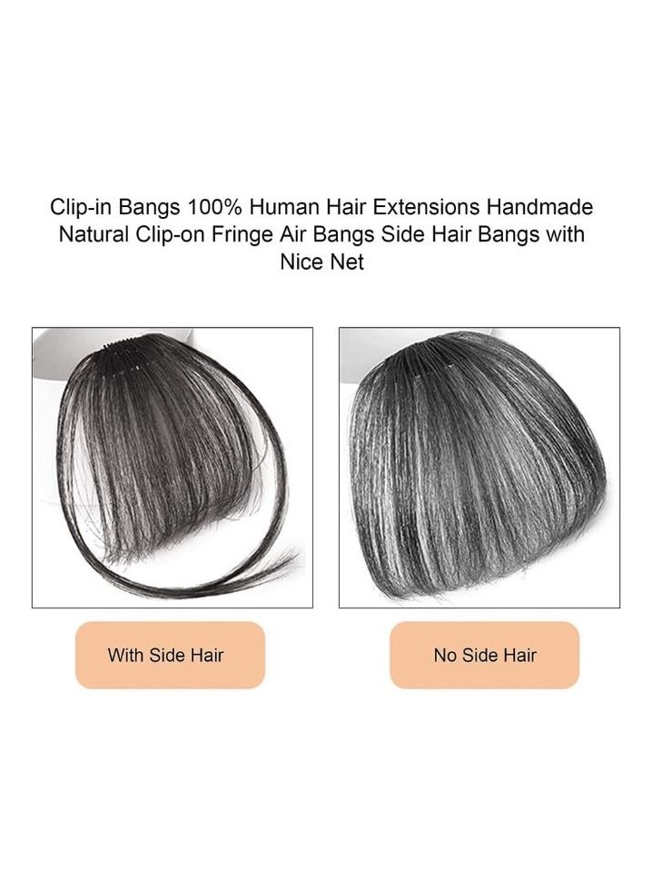 Estelle Clip in Bangs Full Human Hair Extensions ,Natural Hair Clip on Fringe Air Bangs, Side Hair Bangs with Nice Net ,Handmade Natural Flat Neat Bangs with Temples for Women, One Piece Hairpiece Color No 1 - Image 4