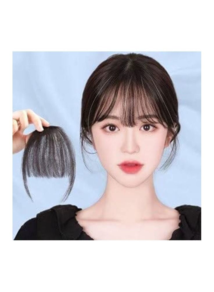 Estelle Clip in Bangs Full Human Hair Extensions ,Natural Hair Clip on Fringe Air Bangs, Side Hair Bangs with Nice Net ,Handmade Natural Flat Neat Bangs with Temples for Women, One Piece Hairpiece Color No 1 - Image 1