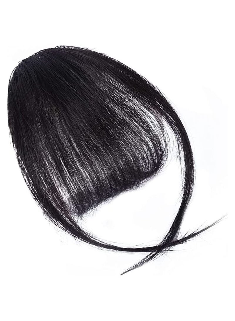 Estelle Clip in Bangs Full Human Hair Extensions ,Natural Hair Clip on Fringe Air Bangs, Side Hair Bangs with Nice Net ,Handmade Natural Flat Neat Bangs with Temples for Women, One Piece Hairpiece Color No 1 - Image 2