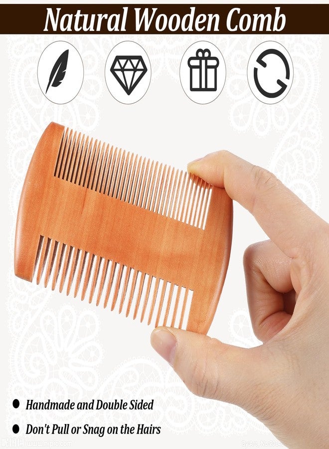 Tobeelec 6 Sets Beard Brush and Comb Bulk - Natural Boar Bristle Beard Brush Set, Beard Brush and Comb Set with Pear Wood Fine-Tooth Comb and Black Velvet Travel Pouch For Men Beard Care - Image 3