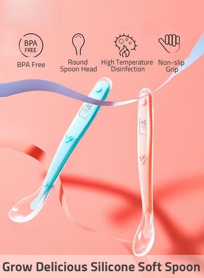 HOOKOR 7 Piece Baby Feeder Set - Toddler Bowl with Suction + Adjustable Bib + Squeeze Spoon + 2 Silicone + 1 Grinding Spoons + Fruit Feeder Baby Self Feeding Supplies Eating Utensils - Image 4