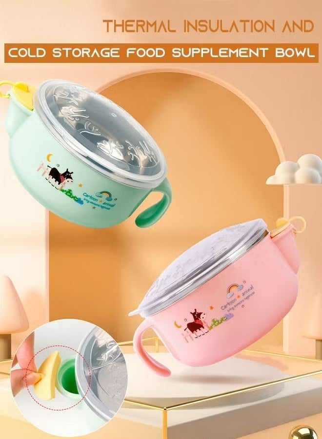 HOOKOR 7 Piece Baby Feeder Set - Toddler Bowl with Suction + Adjustable Bib + Squeeze Spoon + 2 Silicone + 1 Grinding Spoons + Fruit Feeder Baby Self Feeding Supplies Eating Utensils - Image 2