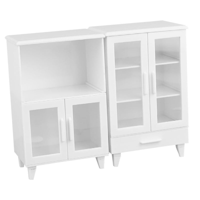 Miniature Dollhouse Kitchen Cabinet 2PCS Set Realistic Wood Furniture For Creative Decor - Image 2