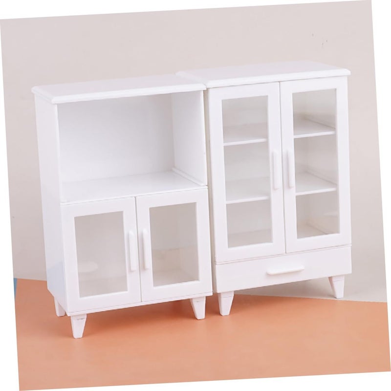 Miniature Dollhouse Kitchen Cabinet 2PCS Set Realistic Wood Furniture For Creative Decor - Image 5