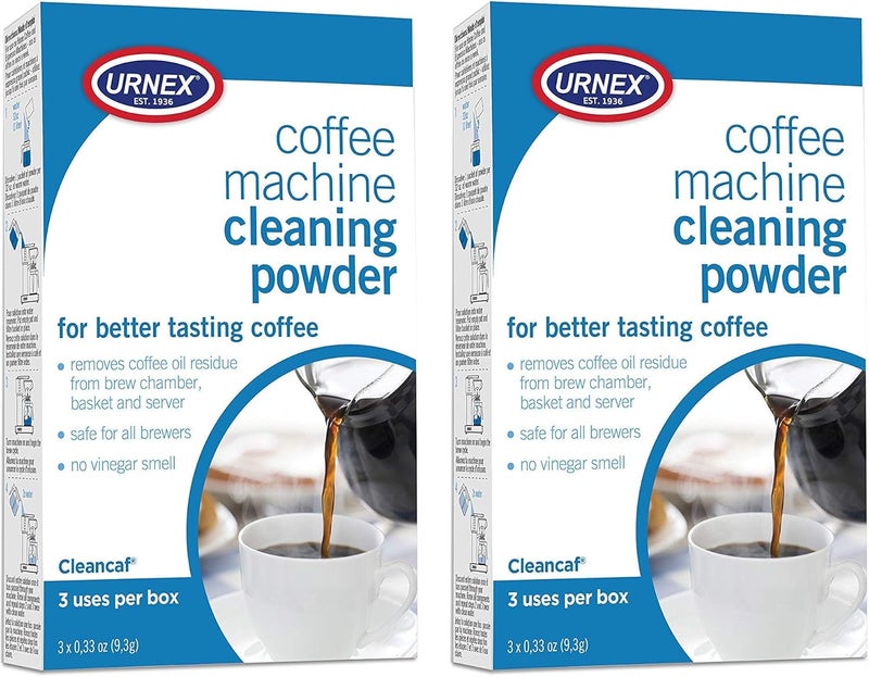 Urnex Coffee Maker and Espresso Machine Cleaner Cleancaf Powder - 2 Pack (6 Packets) - Safe on Delonghi Ninja Hamilton Beach Mr Coffee Braun and More - Image 1