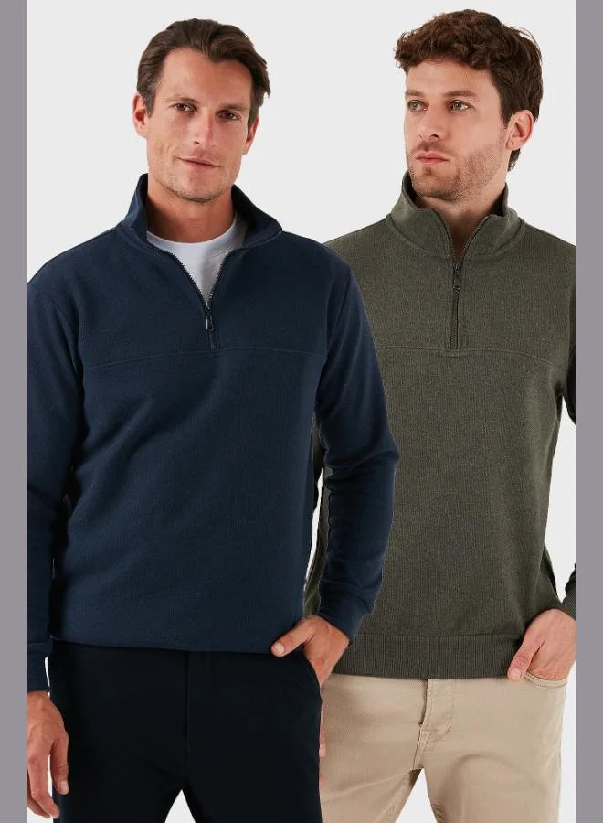 Buratti Buratti Cotton Regular Fit Half Zipper Stand Collar 2-Pack Sweater Men's SWEATER 456112S2