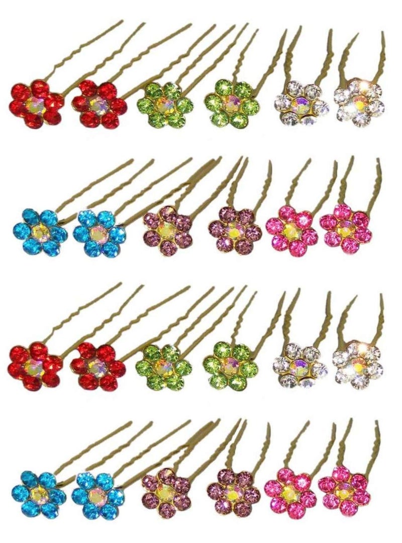 MANODHRUVA 24 Pcs Multicolor Rhinestone Kundan Juda PIns, 24 Pcs, Multicolor - Image 1