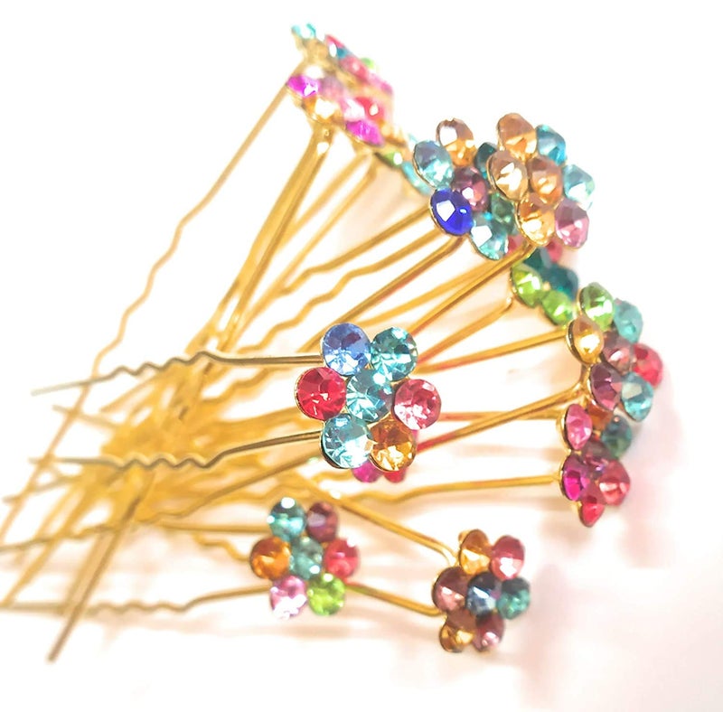 MANODHRUVA 24 Pcs Multicolor Rhinestone Kundan Juda PIns, 24 Pcs, Multicolor - Image 2