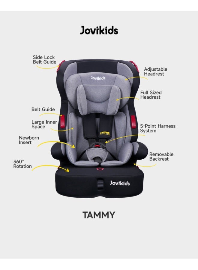 Jovikids Tammy Convertible Highback Booster Seat Group 1/2/3 9M–12Y 9–36 Kg 3-Point Seat Belt Adjustable Headrest And Width Ece R44 Comfortable And Travel-Friendly Removable And Washable Cover Grey - Image 3