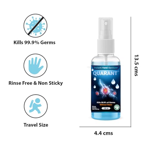 QUARANT 80% Alcohol Based Instant Hand Sanitizer Spray, Small Pocket Size Liquid Spray Bottle, Kills 99.9% Germs, WHO Recommended Formula & FDA Approved, 100 ML (Pack of 5) - Image 3