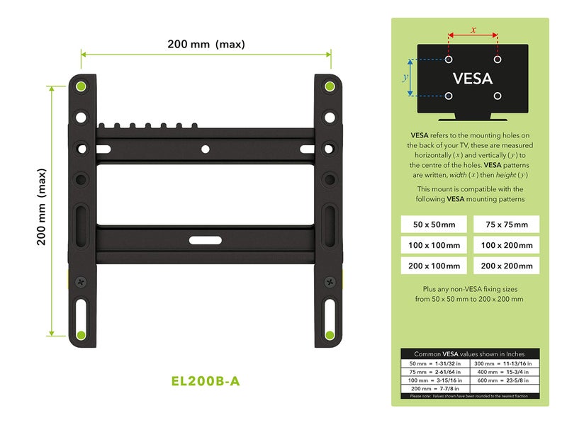 AVF EL200B-A Flat to Wall Low Profile TV Mount Black, for Most 25â€, 28â€, 30â€, 32â€, 37â€, 39â€, 40â€ TV or Monitor, Universal Wall Mounting Bracket, VESA 50x50 to 200x200, Easy to Install - Image 5