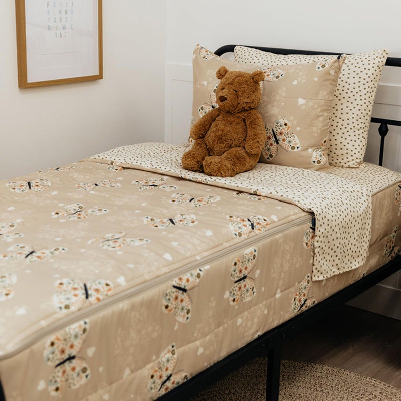Beddy's Beddys Butterfly Themed Durable Zipper Bedding for Kids Bed in a Bag Beige Sheets Comforter with Butterflies Hearts Floral Design Includes Pillowcase Sham Easy to Make Wash Toddler - Image 2