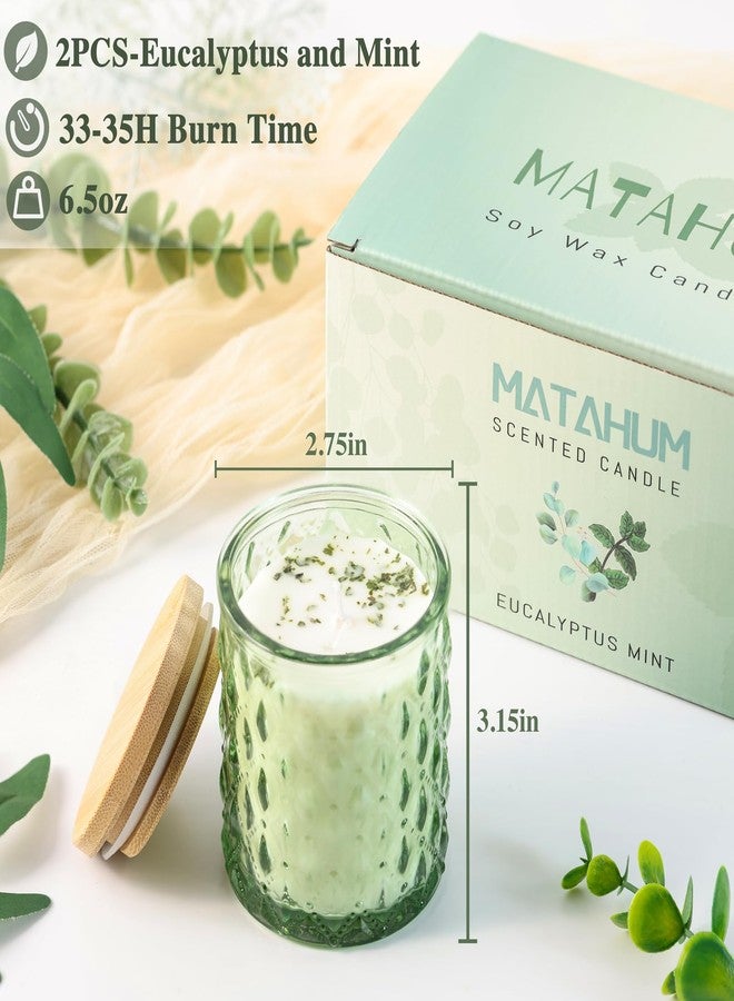 مجموعة ماتاهوم من شمعتين معطرتين برائحة الأوكالبتوس والنعناع لتزيين المنزل، 6.5 أونصة من شمع الصويا الطبيعي، شموع علاجية عطرية في برطمانات، شمعة الأوكالبتوس والنعناع للاسترخاء، هدية مثالية لأعياد الميلاد وحفلات الانتقال إلى منزل جديد للنساء - Image 2