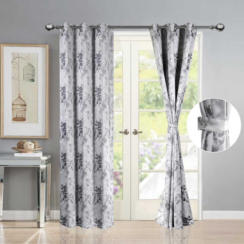 Deco Window Polyester Semi Blackout Floral Opaque Curtains 7 Feet Long Set Of 2Room DarkeningEyeletGray35X7Ft Opaque Curtains With Perfect Pleats Connected Eyelet For Bedroom And Living Room - Image 2