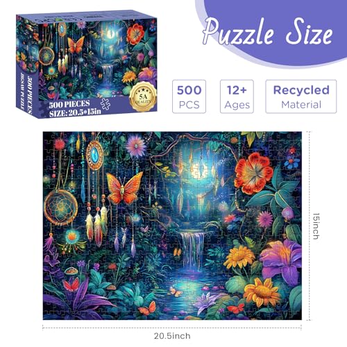 DAGIRT 500 Piece Puzzles for Adults Magical Forest Puzzle 500 Pieces Jigsaw Puzzle for Adult Elderly Glow Flower Butterfly Adult Jigsaw Puzzle Family Challenging Game Home Decor 205x15 in - Image 5