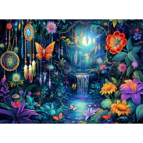 DAGIRT 500 Piece Puzzles for Adults Magical Forest Puzzle 500 Pieces Jigsaw Puzzle for Adult Elderly Glow Flower Butterfly Adult Jigsaw Puzzle Family Challenging Game Home Decor 205x15 in - Image 1