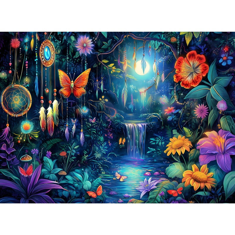 DAGIRT 500 Piece Puzzles for Adults Magical Forest Puzzle 500 Pieces Jigsaw Puzzle for Adult Elderly Glow Flower Butterfly Adult Jigsaw Puzzle Family Challenging Game Home Decor 205x15 in - Image 3
