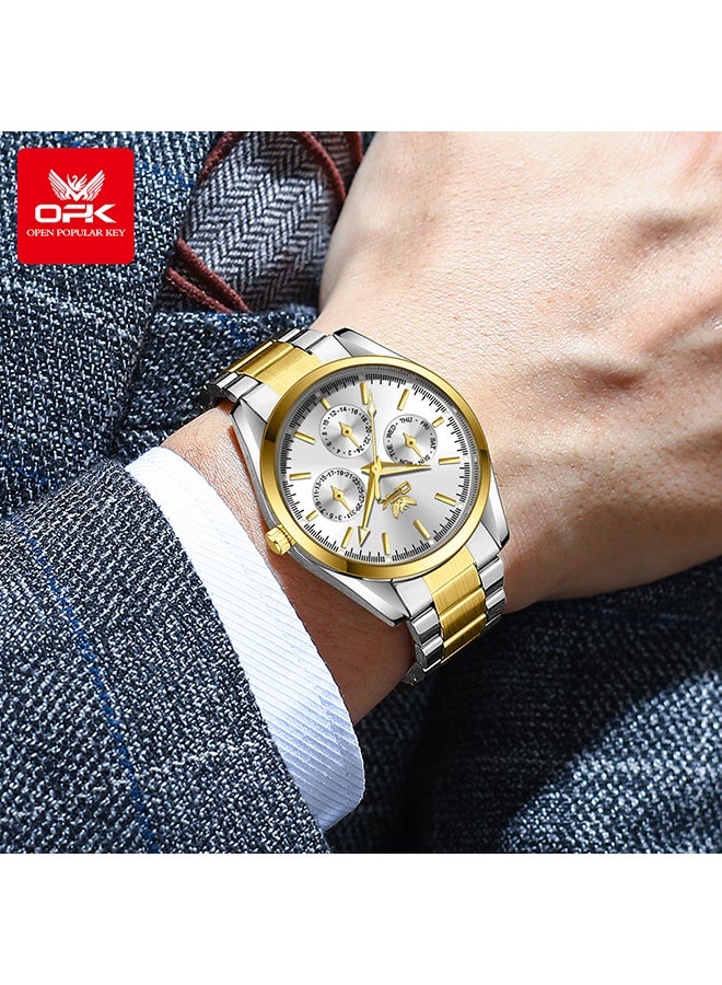 OPK Watches, Fashionable and Casual Men's Watch, Luminous Waterproof Quartz Watch, Men's Watch, 6024, Gold and White Dial - Image 1