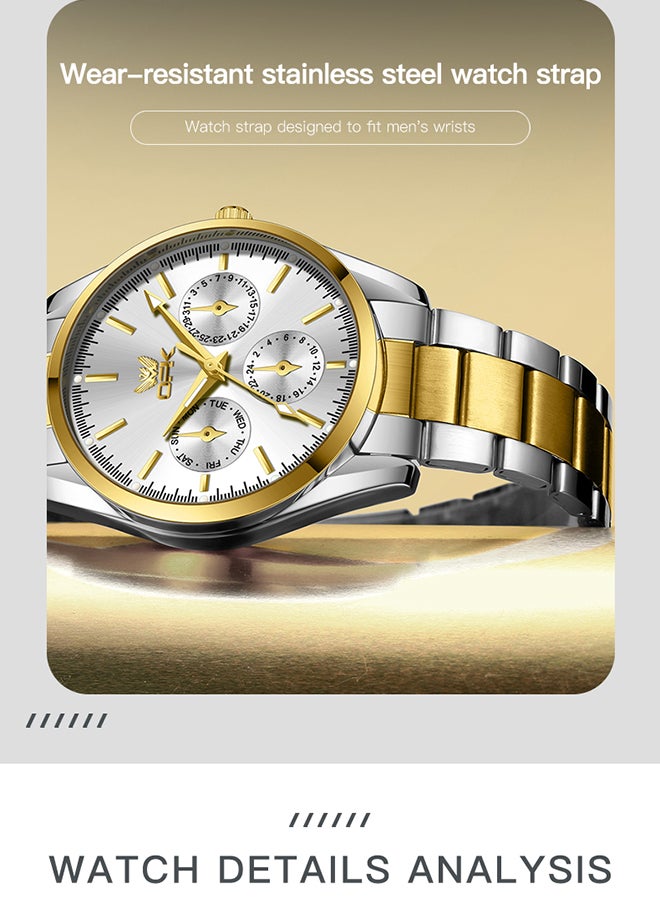 OPK Watches, Fashionable and Casual Men's Watch, Luminous Waterproof Quartz Watch, Men's Watch, 6024, Gold and White Dial - Image 5