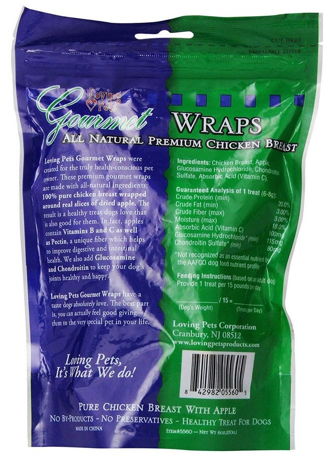 Loving Pets - Loving Pets Apple & Chicken Wraps Dog Treats, Gourmet All Natural, 6 Ounce, 6 Pack - Image 1