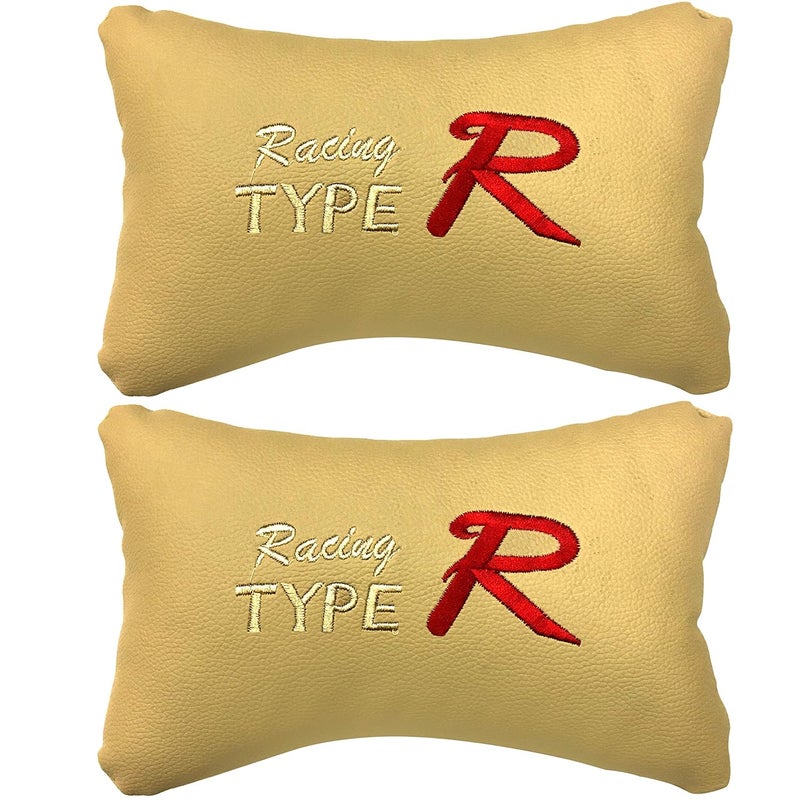 PulGos Beige Universal Neck Rest Pillow Faux Leather Material in Type R Design for All Cars_1080