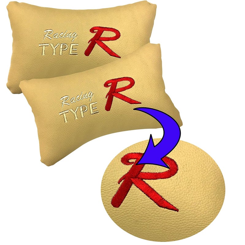 PulGos Beige Universal Neck Rest Pillow Faux Leather Material in Type R Design for All Cars_1080