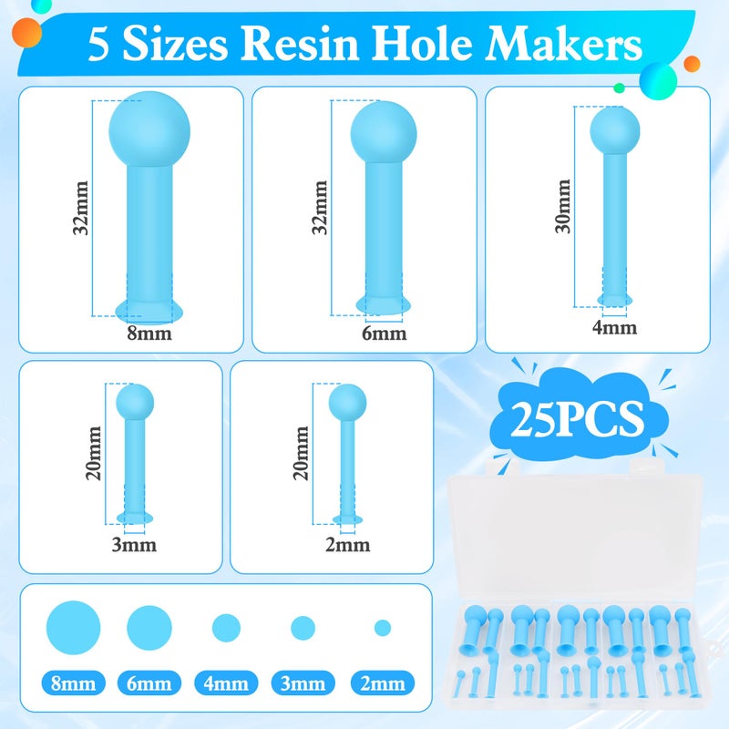 Ahier 25 PCS Hole Maker for Resin - 5 Sizes(2/3/4/6/8mm), AHIER Suction Silicone Holes Tools Without Drilling for Epoxy & UV Resin Molds Tools for Making Jewelry, Keychain, Earring, Pendant DIY Craft - Image 2
