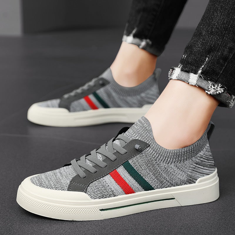 Men's Shoes Summer Breathable Flying Woven Thin Fashionable Shoes Socks Mouth Lazy Cloth Shoes Men's Casual Skate Shoes - Image 1