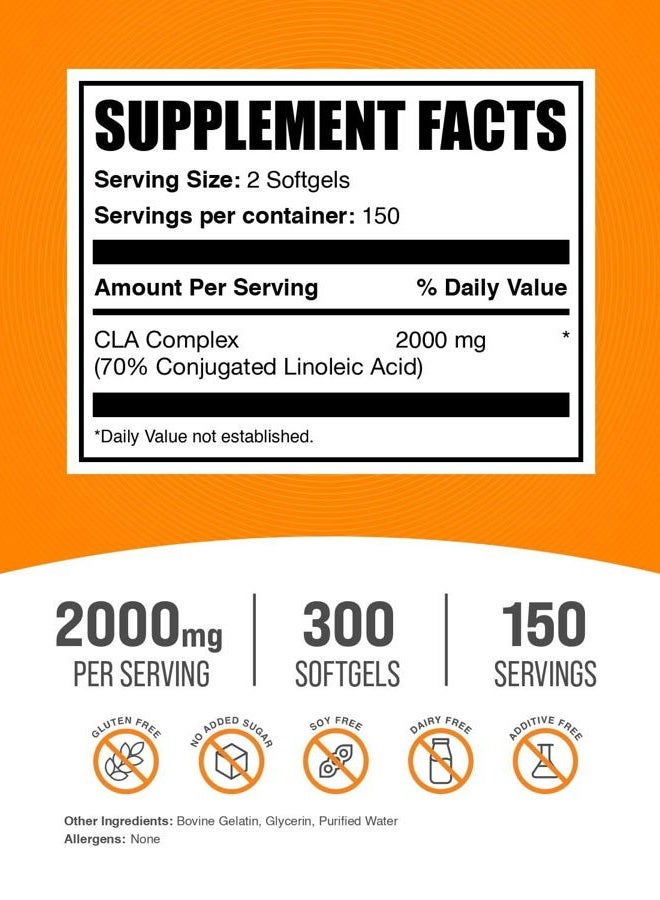 BULKSUPPLEMENTS.COM .com Conjugated Linoleic Acid Softgels - CLA Supplements, CLA 2000mg, CLA Safflower Capsules, CLA Pills - 2 CLA Softgels per Serving, 150-Day Supply, 300 Softgels - Image 2