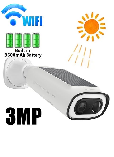 Security Camera Outdoor, 2K/3mp Solar Battery Camera, Built-in Solar Panel, Color Night Vision, Human Detection, Siren, 2-Way Talk, IP66
