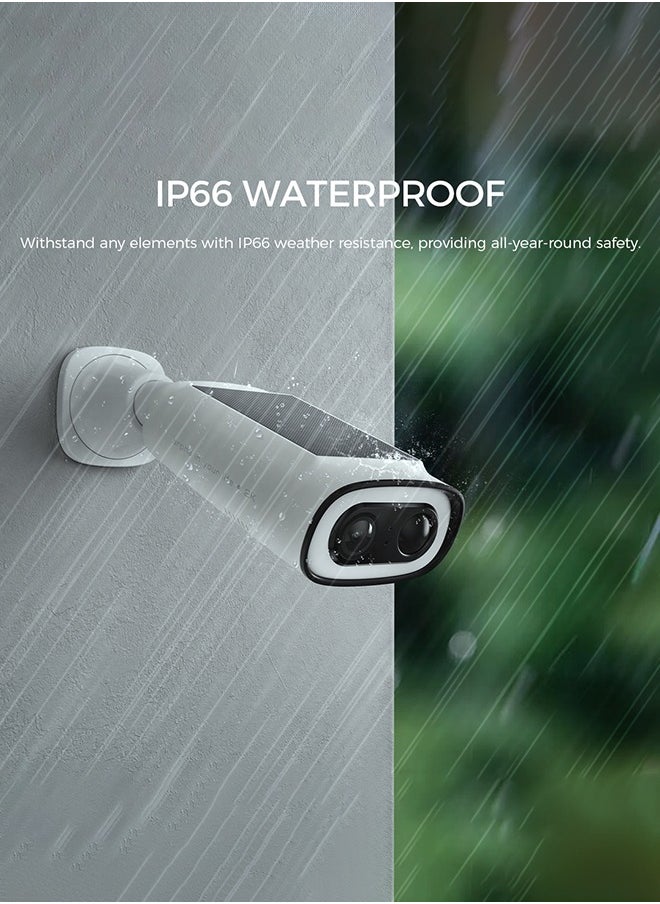Security Camera Outdoor, 2K/3mp Solar Battery Camera, Built-in Solar Panel, Color Night Vision, Human Detection, Siren, 2-Way Talk, IP66