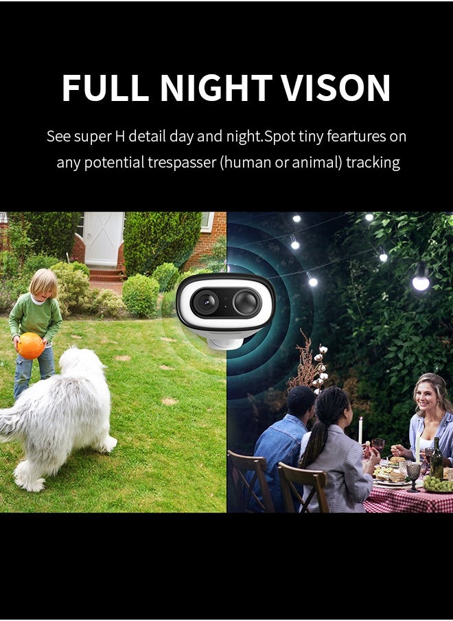 Security Camera Outdoor, 2K/3mp Solar Battery Camera, Built-in Solar Panel, Color Night Vision, Human Detection, Siren, 2-Way Talk, IP66