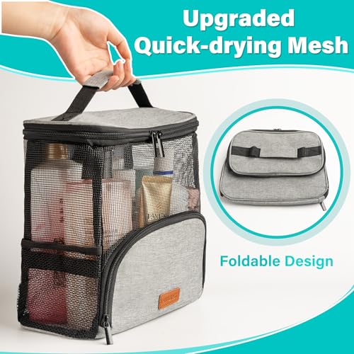 Hiverst Hanging Toiletry Bag, Shower Caddy Tote Bag (Updated Version, Full Size Bottle Compatible), Bath Organizer for College Dorms, Gym, Camp, Women Men, with Funny Luggage Tag - Image 2