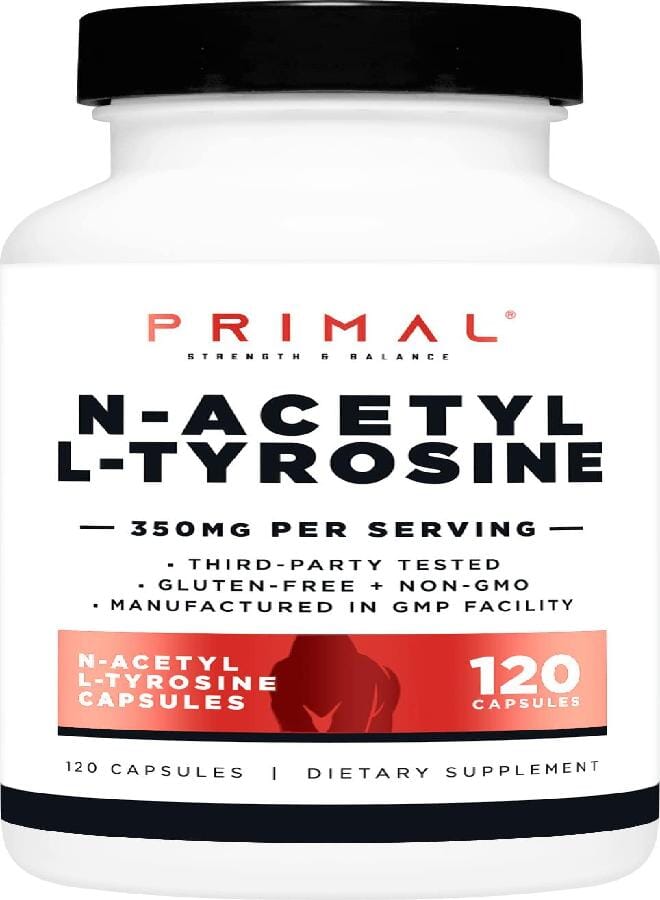 Primal N-Acetyl L-Tyrosine Capsules (120 Servings, 350mg Per Serving) (NALT) - Gluten Free, Non-GMO Amino Acid Supplement - Image 1
