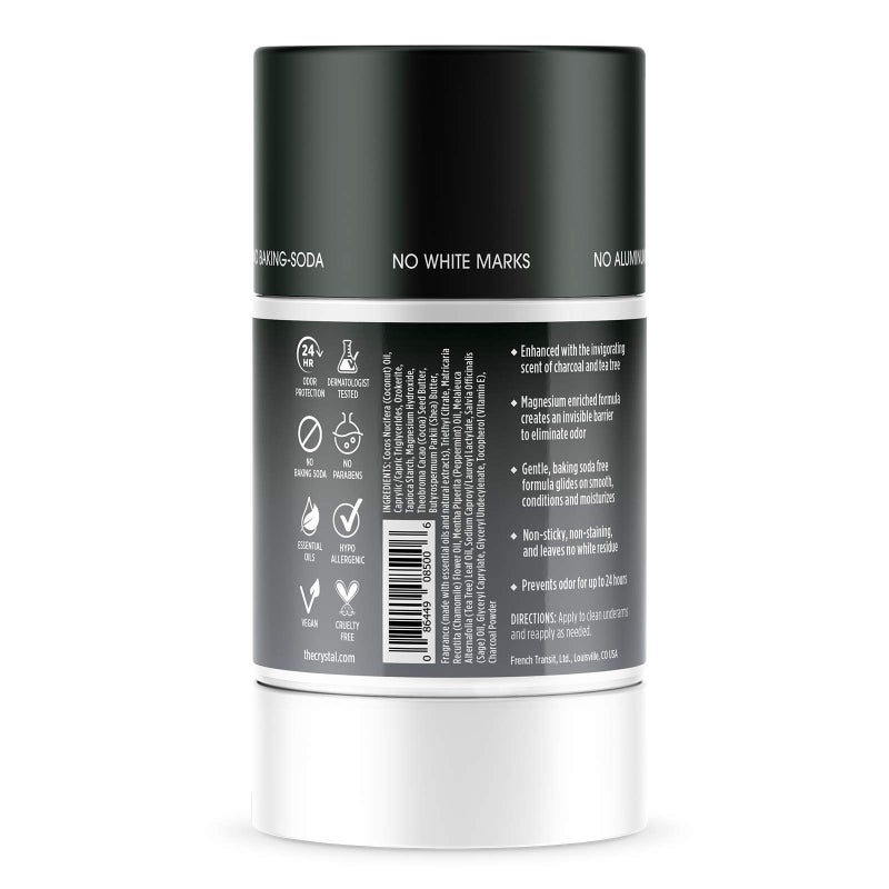 CRYSTAL ESSENCE Crystal Magnesium Solid Stick Natural Deodorant, Non-Irritating Aluminum Free Deodorant for Men or Women, Safely and Effectively Fights Odor, Baking Soda Free, Charcoal & Tea Tree, 2.5 oz - Image 2