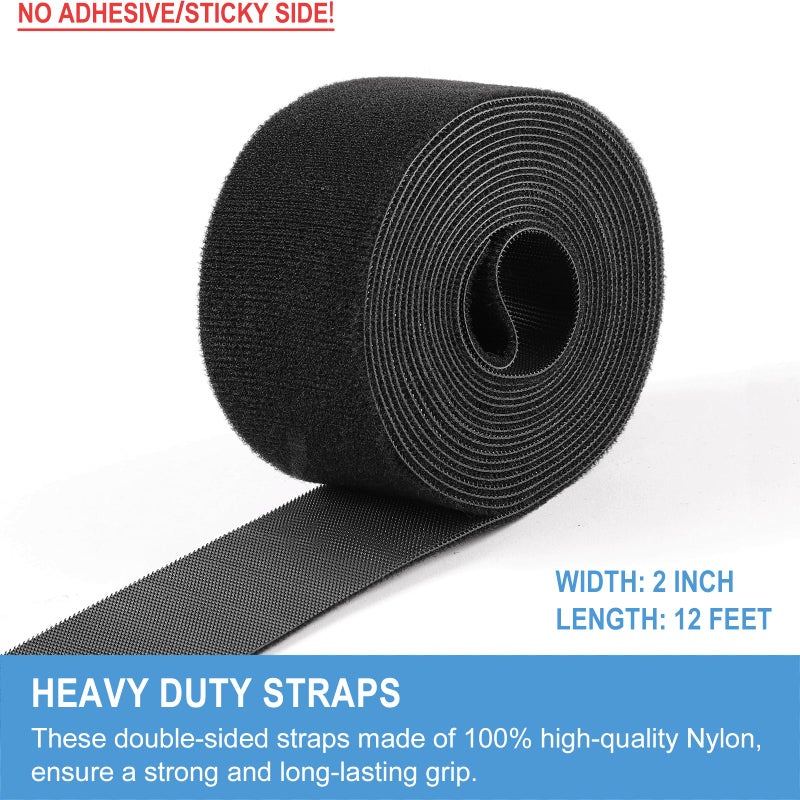 QTBLY 2in x 12ft | Hook and Loop Straps Heavy Duty | Double Sided Self-Gripping Strips | Reusable Multi-Purpose Wrap Roll for Home, Office, Data Center, and More - Image 2