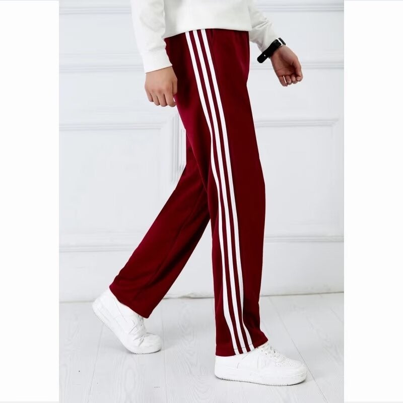 Mens and Womens Red suit Spring and Autumn New Korean Version Three-Bar Collar Zipper Sweatshirt Pants plus size Loose Couples Set Red casual pants 