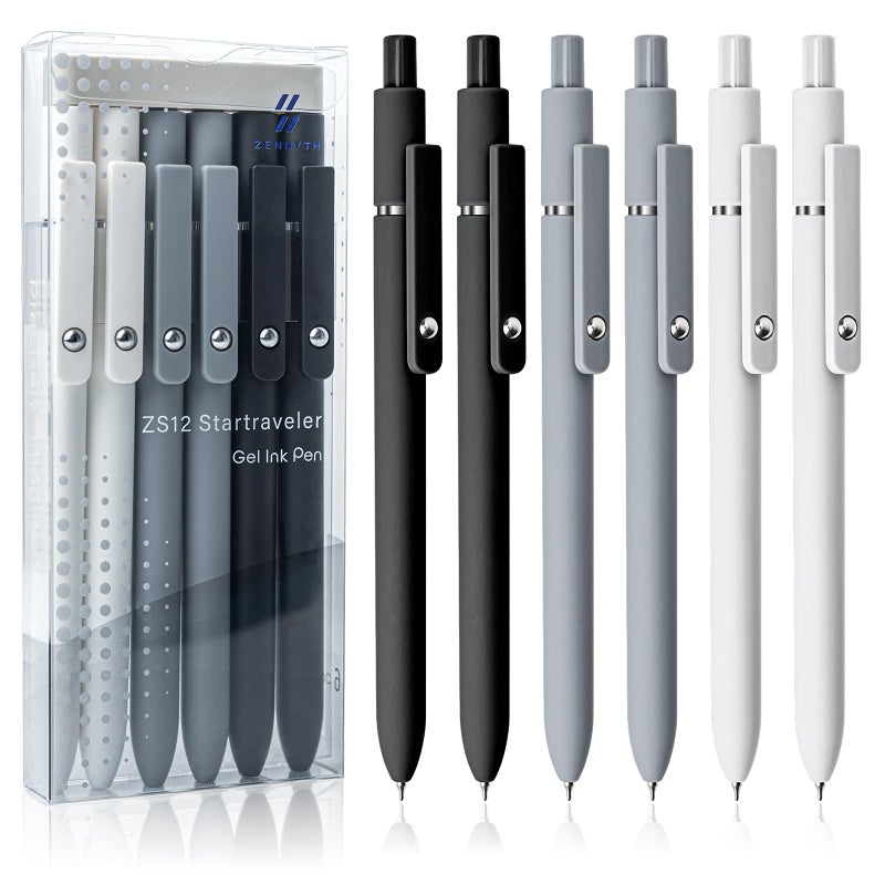 UIXJODO 6 Pcs Gel Pens 0.5mm Quick Dry Black Ink Pens Fine Point Smooth Writing Pen, Cute Office and School Supplies Gifts for Women Teacher Students (6 Pcs Black White Grey Silver) - Image 1