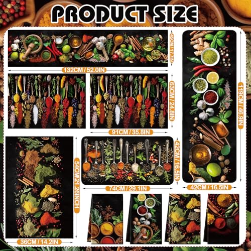 SmoothNovelty 9 Pcs 24 Inch Spices Kitchen Curtains and Valances Set Artistic Spices and Herbs Kitchen Towels and Colorful Non Slip Rugs for Windows Floor Decor - Image 3