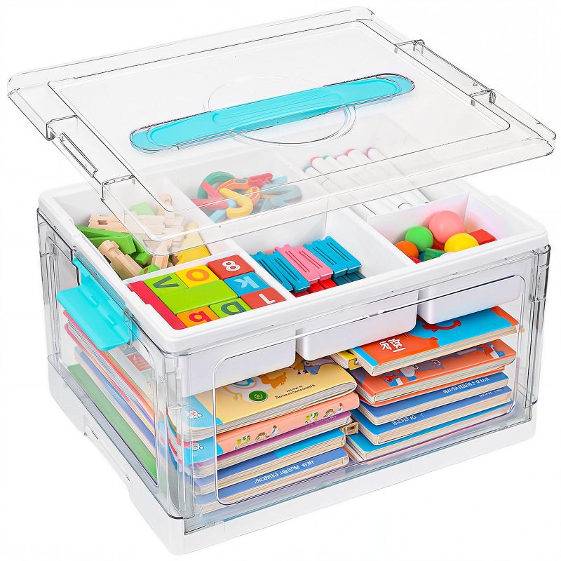 ANYPROLUS 24QT Clear Plastic Craft Organizers and Storage, Art Supply Organizer with Removable Tray and Dividers, Craft Supplies Organizer with Handle, Arts and Crafts Bin for Sewing, Coloring Book, Crayon - Image 1
