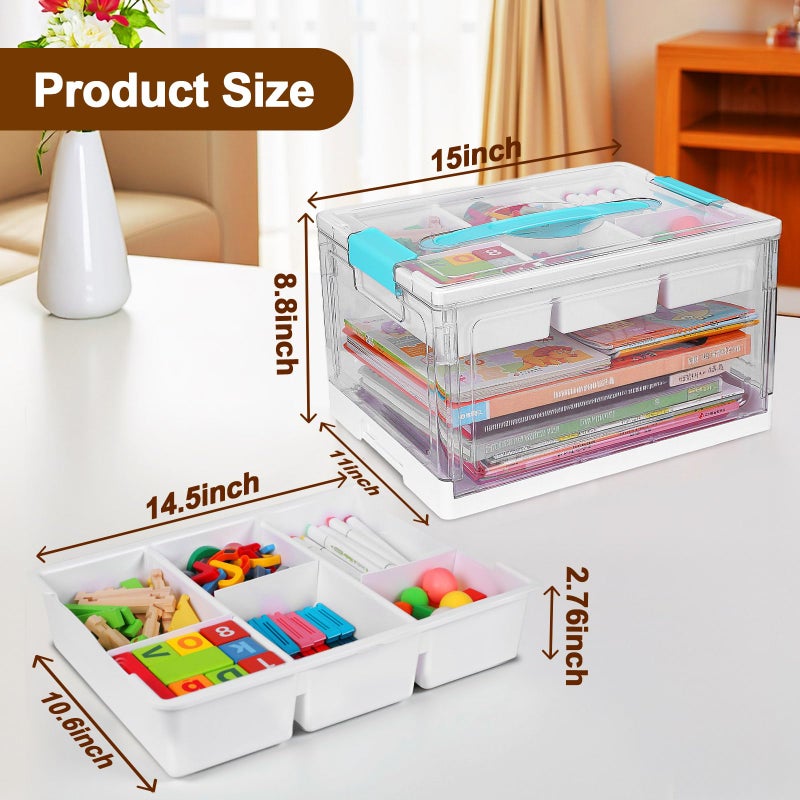 ANYPROLUS 24QT Clear Plastic Craft Organizers and Storage, Art Supply Organizer with Removable Tray and Dividers, Craft Supplies Organizer with Handle, Arts and Crafts Bin for Sewing, Coloring Book, Crayon - Image 2