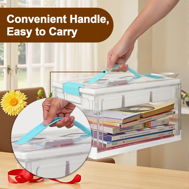 ANYPROLUS 24QT Clear Plastic Craft Organizers and Storage, Art Supply Organizer with Removable Tray and Dividers, Craft Supplies Organizer with Handle, Arts and Crafts Bin for Sewing, Coloring Book, Crayon - Image 4
