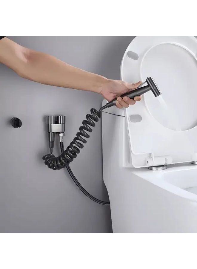 2 في 1 بخاخ مرحاض مع صمام زاوية ماء تركيب سهل فضي - Image 5