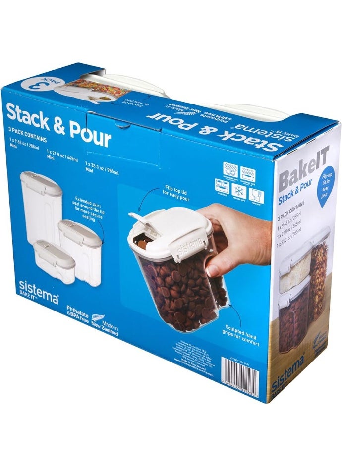 Sistema Bake It Collection 3 Pack Stack & Pour, Plastic, Clear/White - Image 2