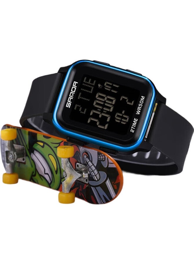 Sanda Men'S Student Waterproof Luminous Large Digital Timer Watch For Middle School, High School, Children, Teenagers, Electronic Watch 6211 Black And Blue - Image 2