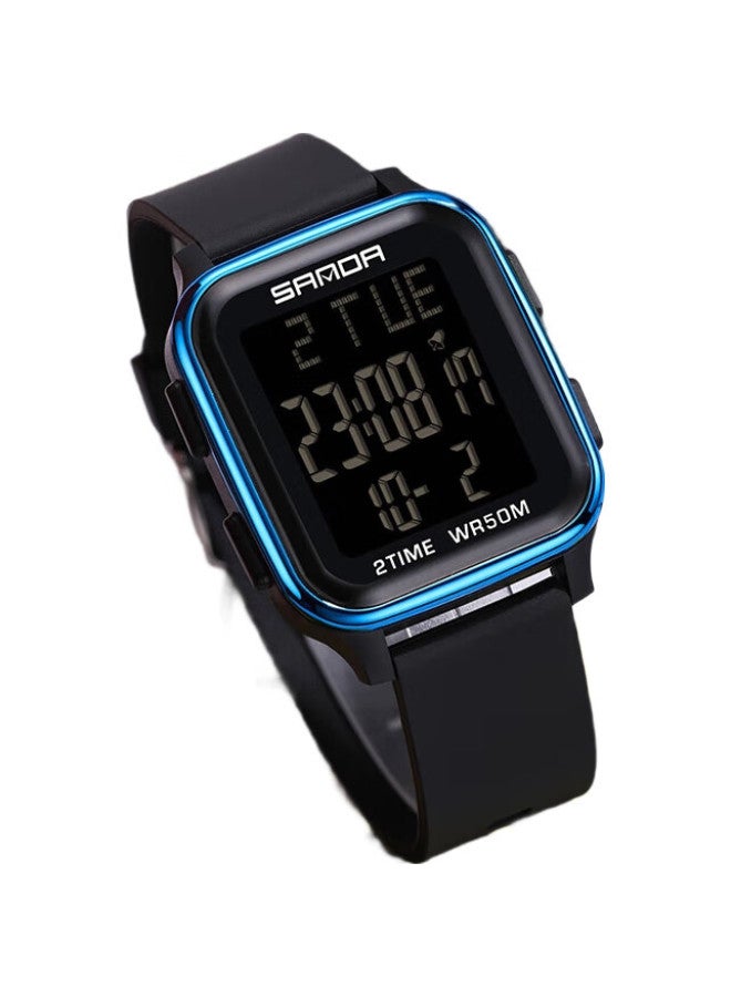 Sanda Men'S Student Waterproof Luminous Large Digital Timer Watch For Middle School, High School, Children, Teenagers, Electronic Watch 6211 Black And Blue - Image 3