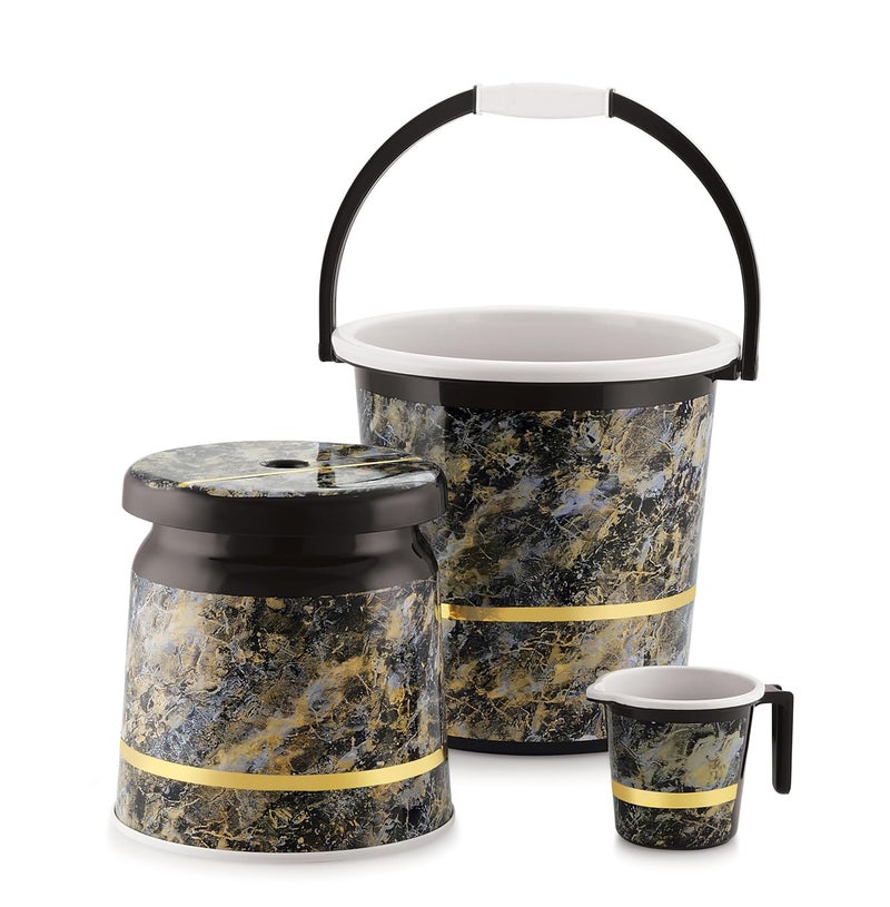 Nabhya 3 pcs Bathroom Accessories Set Plastic Bath Set Bathroom Bucket 20Ltr, Mug and Stool 3 Piece Combo Set for Home, Kitchen & Bathroom (Black) - Image 1